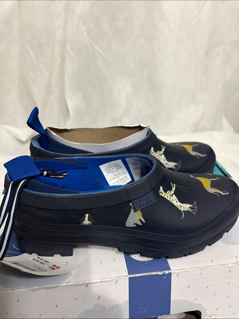 Joules Navy Dog-Print Clogs size US 5 NWT
